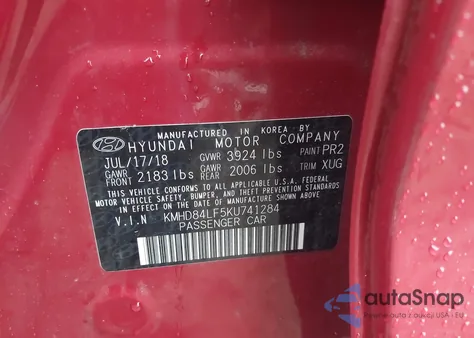 2019 Hyundai Elantra Limited from USA, damaged, VIN KMHD84LF5KU741284